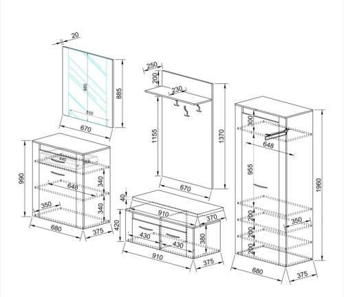 Mira előszoba szett Piemonte - Sonoma