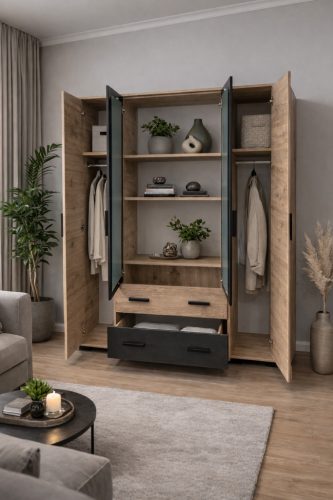 Nápoly 160 cm-es Gradrób Canyon Tölgy - Fekete 