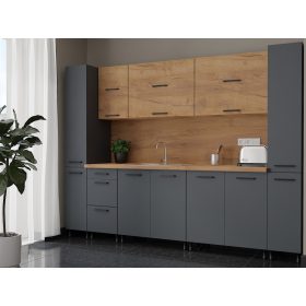 Melinda 260 cm-es Konyhabútor Antracit- Aranytölgy 