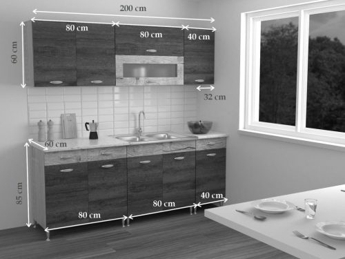 Csenge II 200 cm-es Konyhabútor Fehér Kraft - Szürke Kraft 