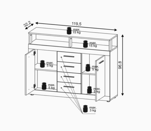 Luna Midi B Komód Old Style Tölgy - Grafit 
