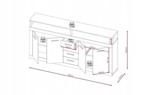 Luna XXL Komód  Sonoma Tölgy - Fehér